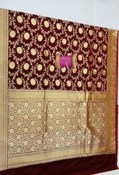 Dark Maroon Flower Design Silk Ikat Patola Saree