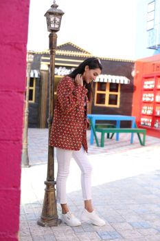 Red Hand Block Printed Cotton Jacket