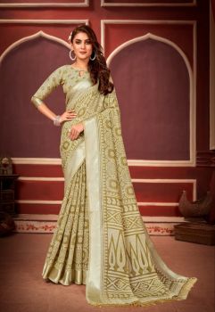 Beige Butta Silver Brasso Soft Cotton Saree