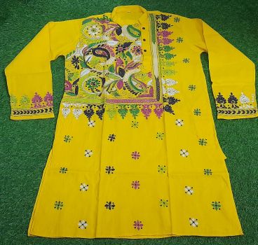 Yellow Man Kantha Stitch Cotton Kurta