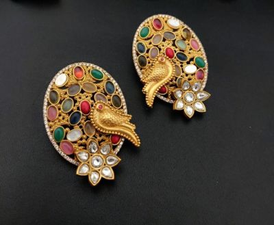 Navratan Inspired Gold Polished Studs