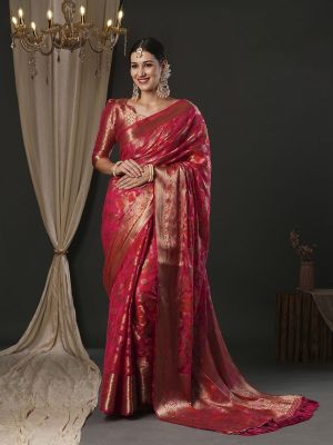 Old Brick Pure Handloom Organza Saree