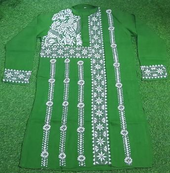 Green Man Kantha Stitch Cotton Kurta