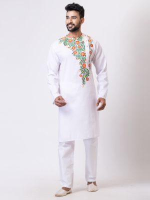 White Handcrafted Pure Cotton Kurta For Men From Bengal