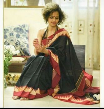 Black Red Golden Dhakai Jamdani Cotton Saree