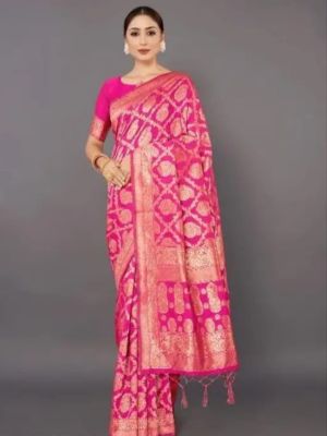 Dark Pure Handloom Silk Cotton Saree From Banaras