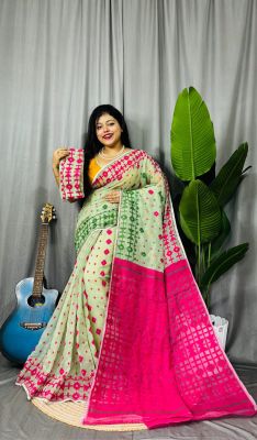 Clay Pure Handloom Dhakai Jamdani Saree From Bengal