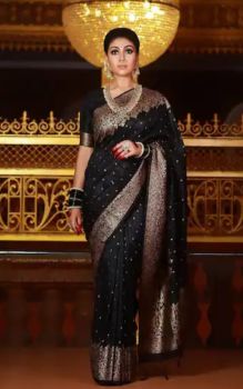 Black Pure Handloom Silk Saree From Banaras