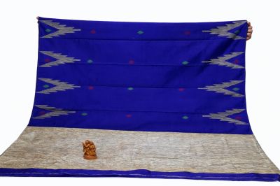 Blue Ghicha Silk Cotton Pure Handloom Saree From Bengal
