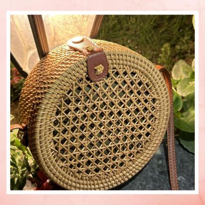 Brown Rounded Cane Sling Bag
