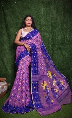 Purple Pure Handloom Dhakai Jamdani Saree From Bengal