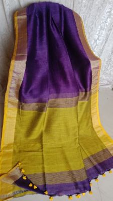 Purple Linen By Linen Pure Handloom Saree From Bengal