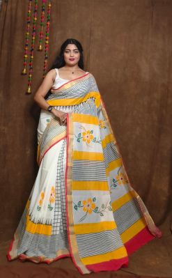 Multi Colour Pure Handloom Kerala Cotton Saree From Bengal