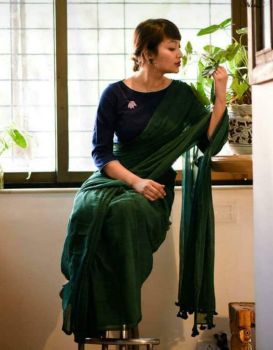 Bottel Green Handloom Cotton Saree