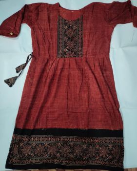 Falu Red Molmol Pure Handloom Cotton Kurti From Bengal
