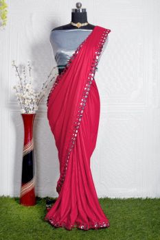 Rani Plain Body Embroidery Work Satin Saree
