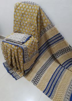 Beige Hand Block Printed Work Saree