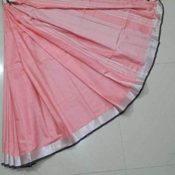 Light Peach Plain Linen By Linen Saree From Bhagalpur