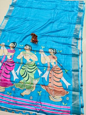 Sky Blue Pure Handloom Silk Saree From Bengal