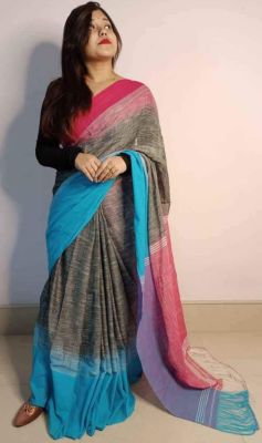 Multi Colour Pure Handloom Cotton Saree From Bengal