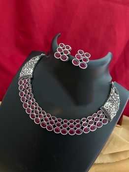 Pink German Silver Oxidised Jewellery