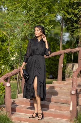 BLACK FRILL MAXI DRESS
