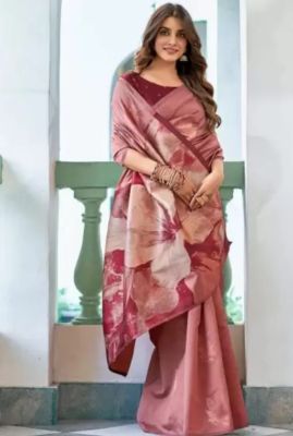 Rose Gold Pure Handloom Banarasi Silk Saree From Banaras