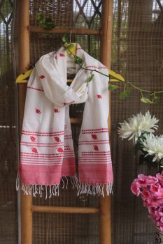 White Red Pure Handloom Cotton stole
