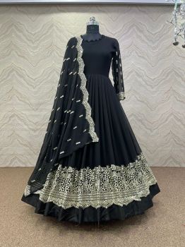 Black Party Wear Gown Georgette Sequence Work With Dupatta Party Wear