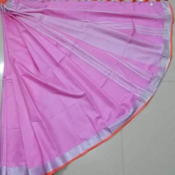 Pink Plain Linen By Linen Saree From Bhagalpur