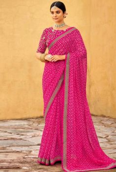 Pink Pure Handloom Georgette Saree From Banaras
