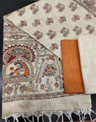 Pure Handloom Madhubani Print 3pc Unstitched Salwar Suit