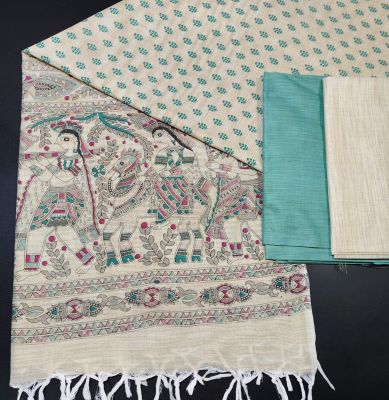 Pure Handloom Madhubani Print 3pc Unstitched Salwar Suit