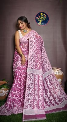 Purple Pure Handloom Dhakai Jamdani Saree From Bengal