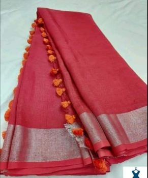 Carrot Plain Linen By Linen Saree From Bhagalpur