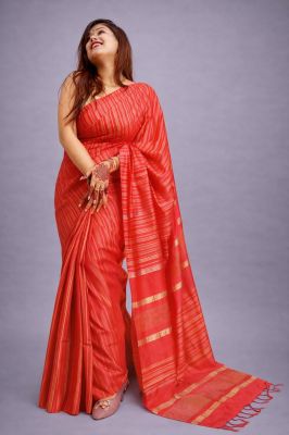 Women's Wear Red Bapta Soft Silk Saree From Bengal