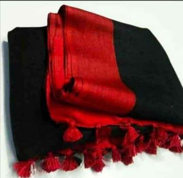 Black Plain Linen By Linen Saree From Bhagalpur