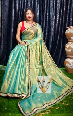 Aqua Green Pure Handloom Tissue Saree From Bengal