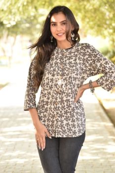 Grey Hand Block Printed Cotton Top