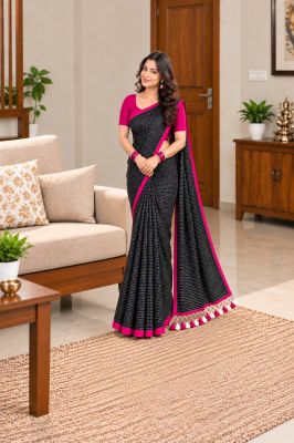 Black Pure handloom Mulmul Cotton Saree From Bengal