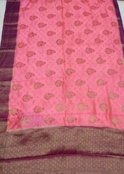 Rose Pink Pure Dupion Silk Saree From Banaras