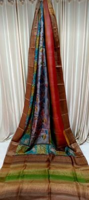 Multi Colour Pure Handloom Kantha Silk Saree From Bengal