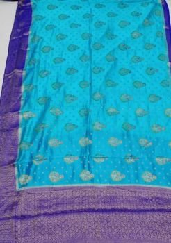 Blue Pure Dupion Silk Saree From Banaras