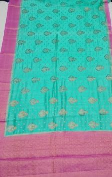 Green Pure Dupion Silk Saree From Banaras