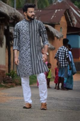 Black Pinkish Grey Pure Handloom Long Kurti From Bengal
