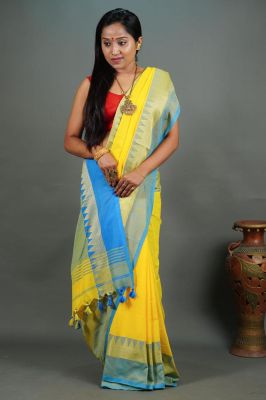 Multi Colour Pure Handloom Cotton Saree From Bengal