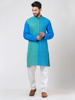 Sky Blue Pure Handloom Khadi Cotton Kurta From Bengal