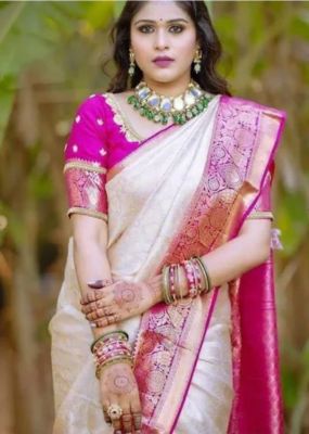 Rose Gold Pure Handloom Silk Saree From Banaras