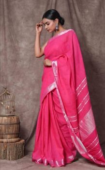 Pink Plain Linen By Linen Saree From Bhagalpur