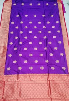 Purple Flower Design Katan Silk Saree From Banaras